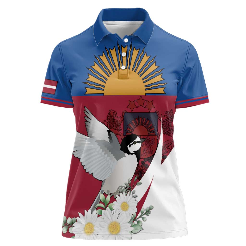 Personalized Latvia Women Polo Shirt White Wagtail Dievs Sveti Latviju