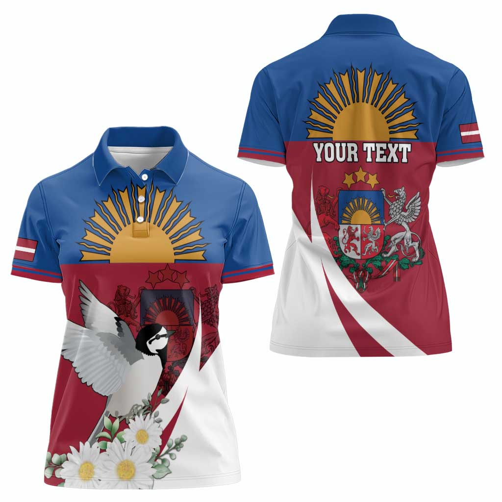 Personalized Latvia Women Polo Shirt White Wagtail Dievs Sveti Latviju