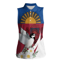 Personalized Latvia Women Sleeveless Polo Shirt White Wagtail Dievs Sveti Latviju