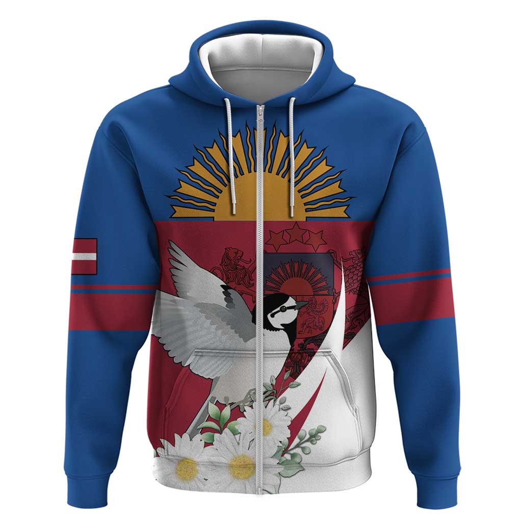 Personalized Latvia Zip Hoodie White Wagtail Dievs Sveti Latviju