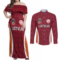 Custom Latvia Football Couples Matching Off Shoulder Maxi Dress and Long Sleeve Button Shirt Latvijas Futbola Izlase