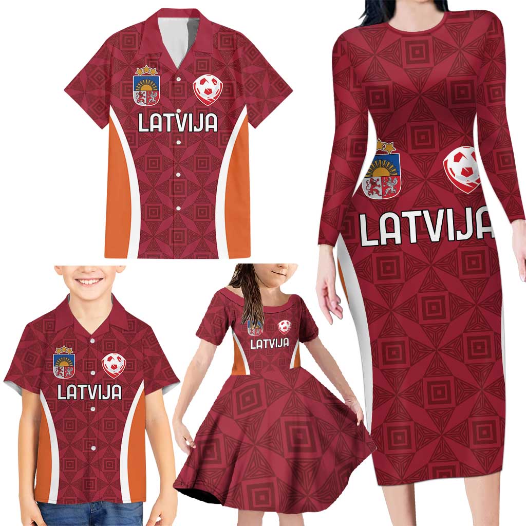Custom Latvia Football Family Matching Long Sleeve Bodycon Dress and Hawaiian Shirt Latvijas Futbola Izlase