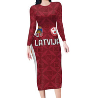 Custom Latvia Football Family Matching Long Sleeve Bodycon Dress and Hawaiian Shirt Latvijas Futbola Izlase