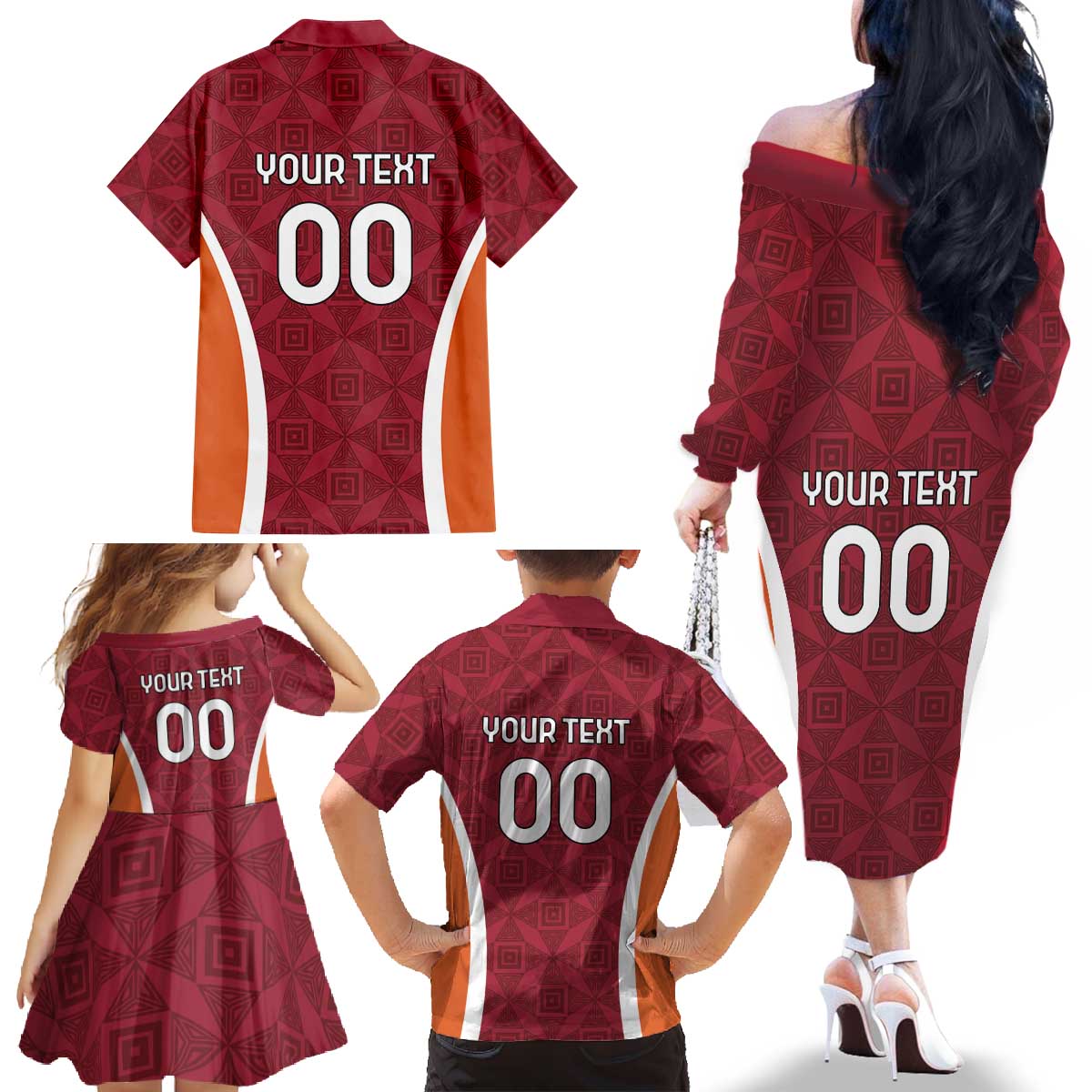 Custom Latvia Football Family Matching Off The Shoulder Long Sleeve Dress and Hawaiian Shirt Latvijas Futbola Izlase