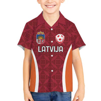 Custom Latvia Football Family Matching Off The Shoulder Long Sleeve Dress and Hawaiian Shirt Latvijas Futbola Izlase