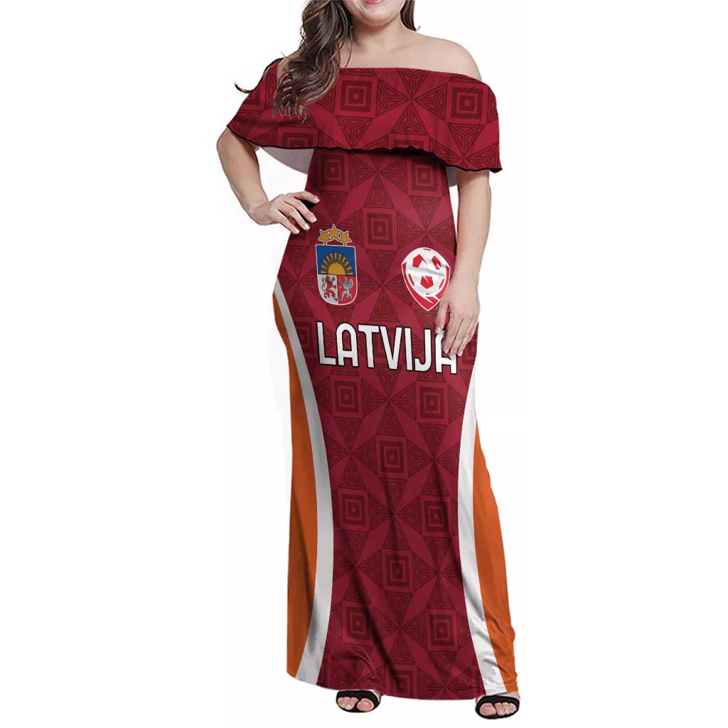 Custom Latvia Football Family Matching Off Shoulder Maxi Dress and Hawaiian Shirt Latvijas Futbola Izlase