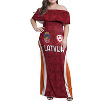 Custom Latvia Football Family Matching Off Shoulder Maxi Dress and Hawaiian Shirt Latvijas Futbola Izlase