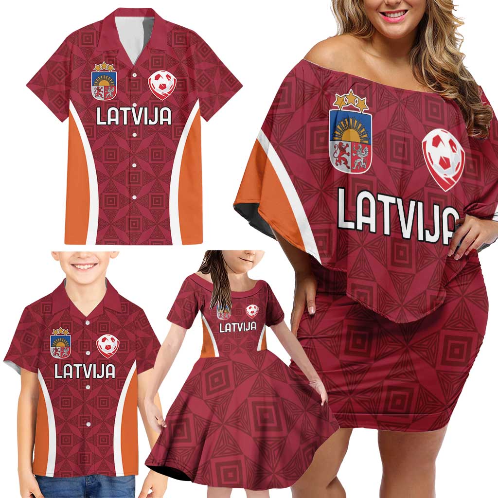 Custom Latvia Football Family Matching Off Shoulder Short Dress and Hawaiian Shirt Latvijas Futbola Izlase