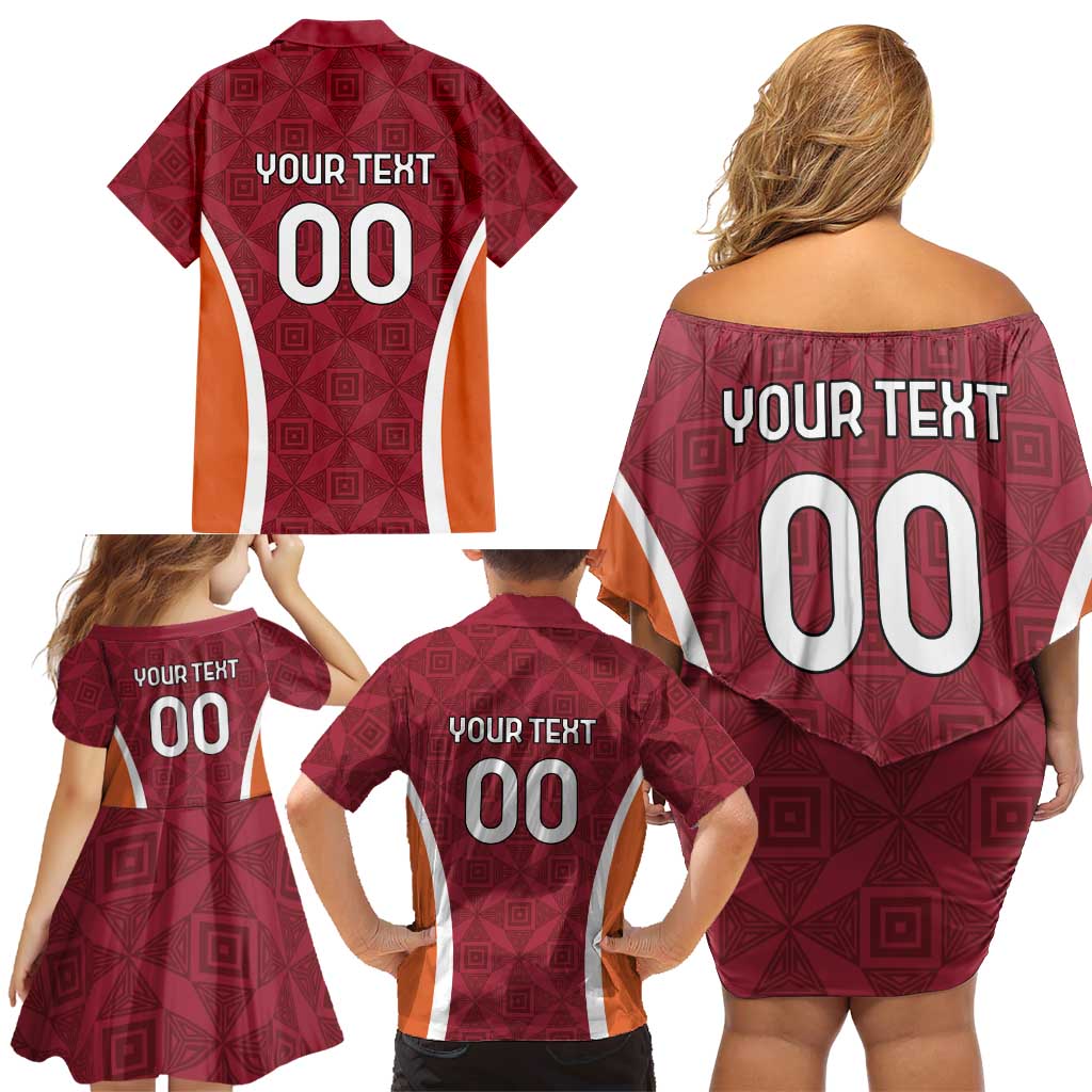 Custom Latvia Football Family Matching Off Shoulder Short Dress and Hawaiian Shirt Latvijas Futbola Izlase