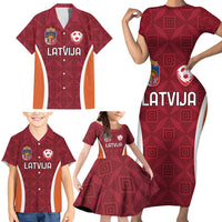 Custom Latvia Football Family Matching Short Sleeve Bodycon Dress and Hawaiian Shirt Latvijas Futbola Izlase