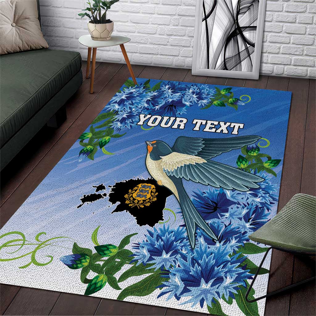 Personalized Estonia Area Rug Barn Swallow Cornflower Flower