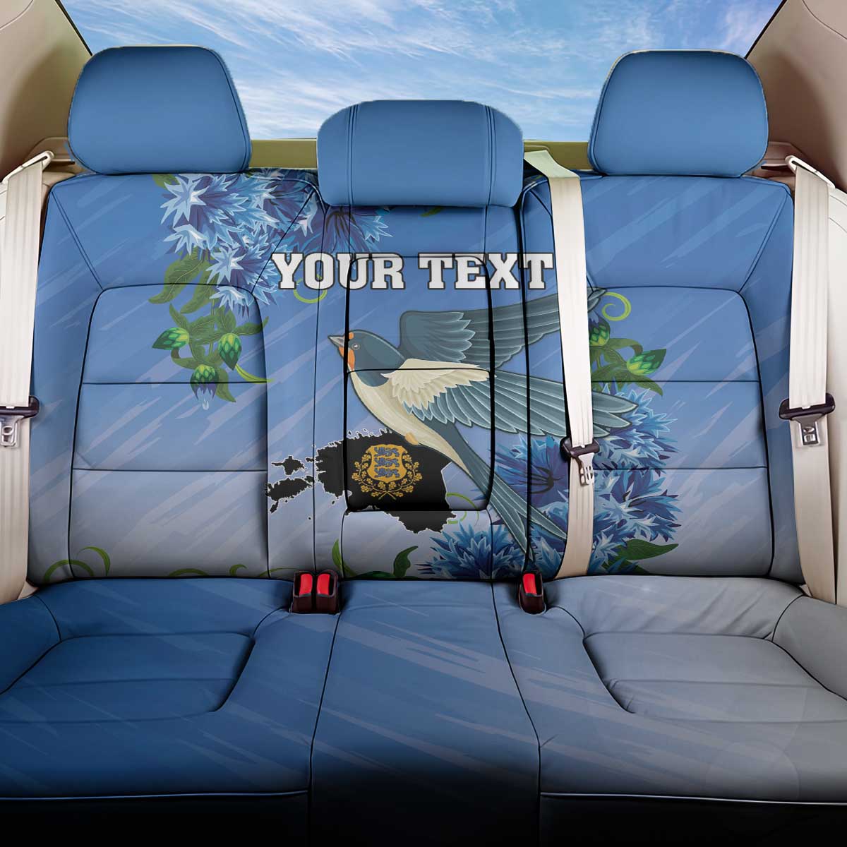 Personalized Estonia Back Car Seat Cover Barn Swallow Cornflower Flower