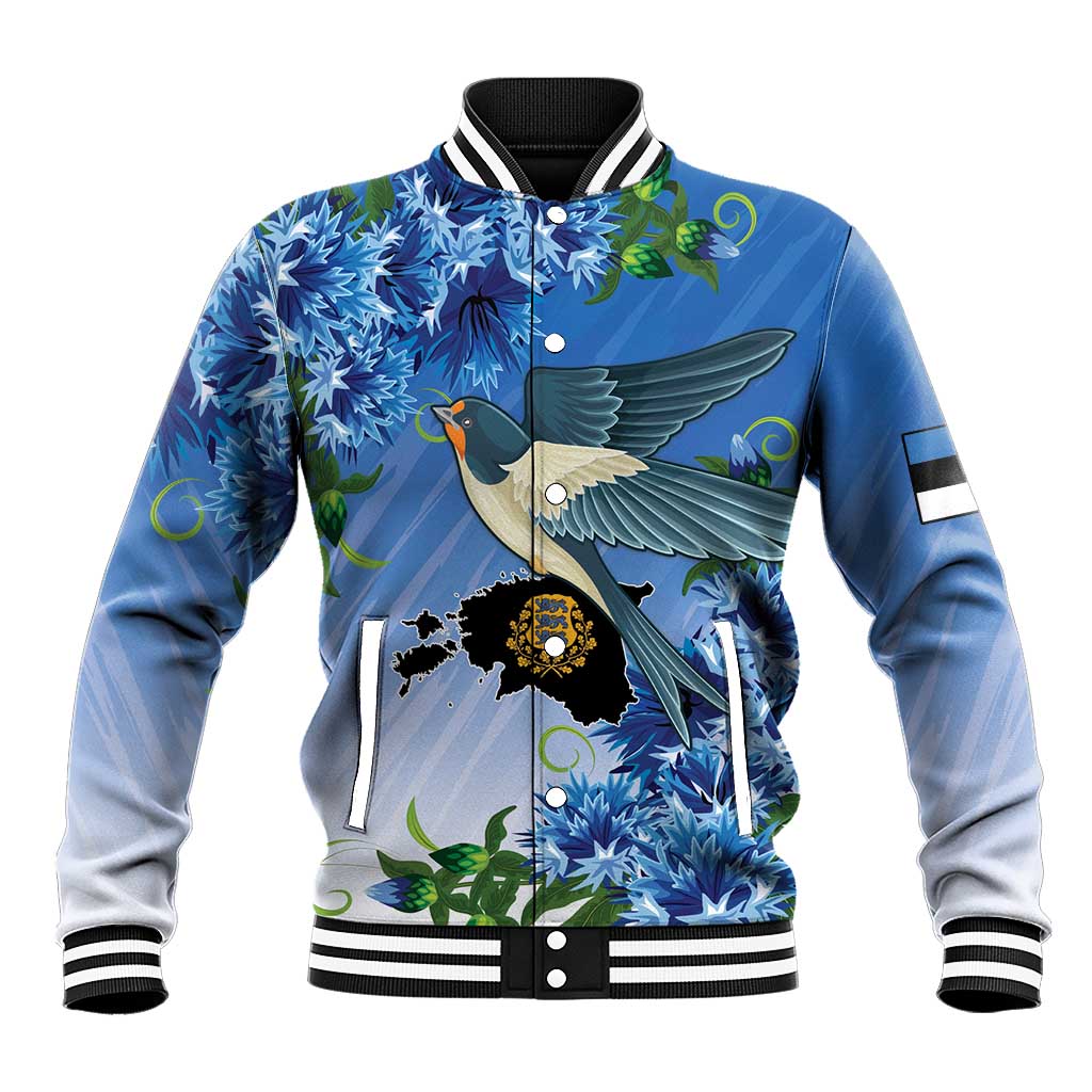 Personalized Estonia Baseball Jacket Barn Swallow Cornflower Flower
