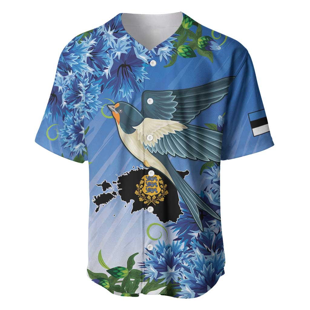 Personalized Estonia Baseball Jersey Barn Swallow Cornflower Flower