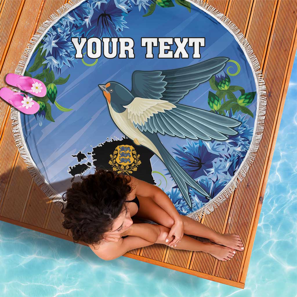 Personalized Estonia Beach Blanket Barn Swallow Cornflower Flower