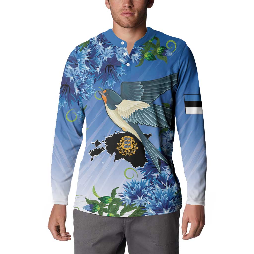 Personalized Estonia Button Sweatshirt Barn Swallow Cornflower Flower
