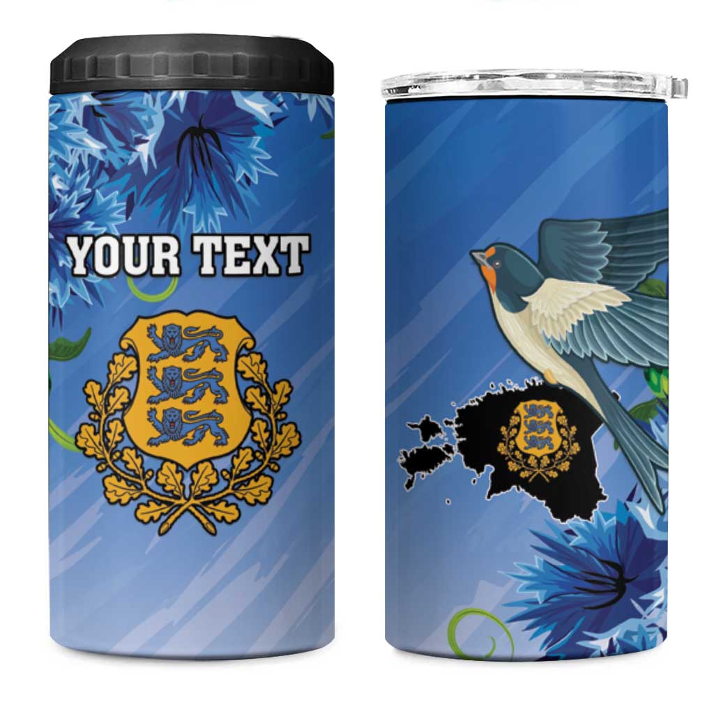 Personalized Estonia 4 in 1 Can Cooler Tumbler Barn Swallow Cornflower Flower
