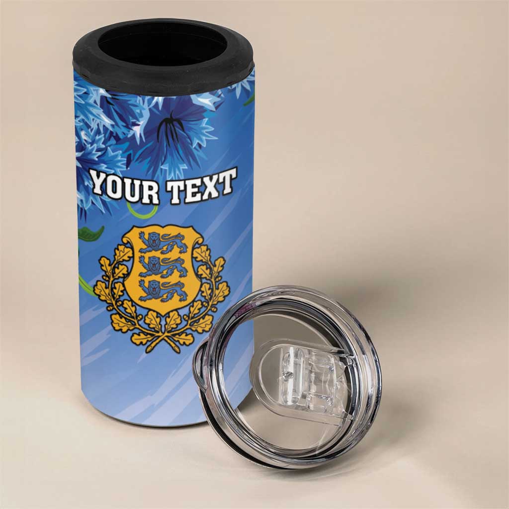 Personalized Estonia 4 in 1 Can Cooler Tumbler Barn Swallow Cornflower Flower