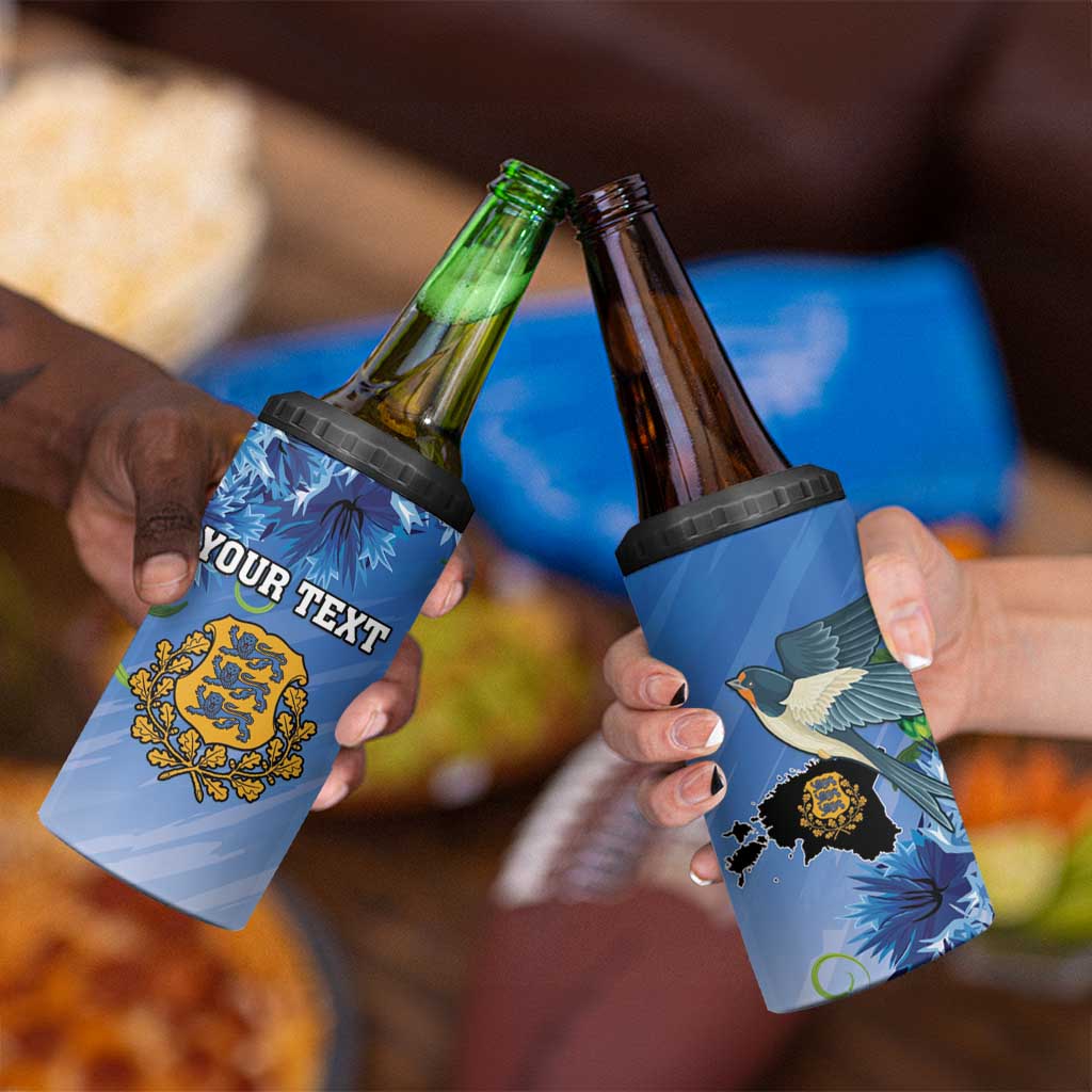 Personalized Estonia 4 in 1 Can Cooler Tumbler Barn Swallow Cornflower Flower