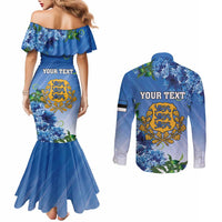 Personalized Estonia Couples Matching Mermaid Dress and Long Sleeve Button Shirt Barn Swallow Cornflower Flower