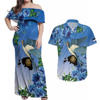 Personalized Estonia Couples Matching Off Shoulder Maxi Dress and Hawaiian Shirt Barn Swallow Cornflower Flower
