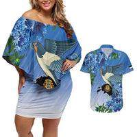 Personalized Estonia Couples Matching Off Shoulder Short Dress and Hawaiian Shirt Barn Swallow Cornflower Flower