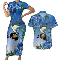 Personalized Estonia Couples Matching Short Sleeve Bodycon Dress and Hawaiian Shirt Barn Swallow Cornflower Flower