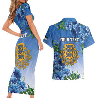 Personalized Estonia Couples Matching Short Sleeve Bodycon Dress and Hawaiian Shirt Barn Swallow Cornflower Flower