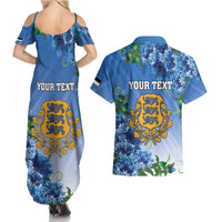 Personalized Estonia Couples Matching Summer Maxi Dress and Hawaiian Shirt Barn Swallow Cornflower Flower