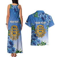 Personalized Estonia Couples Matching Tank Maxi Dress and Hawaiian Shirt Barn Swallow Cornflower Flower