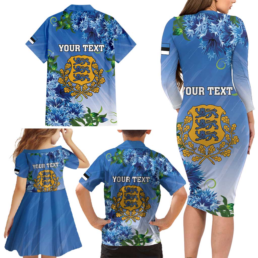 Personalized Estonia Family Matching Long Sleeve Bodycon Dress and Hawaiian Shirt Barn Swallow Cornflower Flower