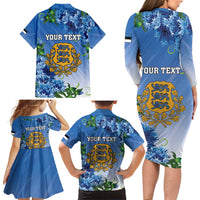 Personalized Estonia Family Matching Long Sleeve Bodycon Dress and Hawaiian Shirt Barn Swallow Cornflower Flower
