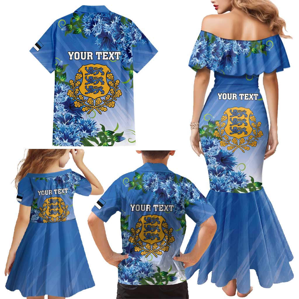 Personalized Estonia Family Matching Mermaid Dress and Hawaiian Shirt Barn Swallow Cornflower Flower