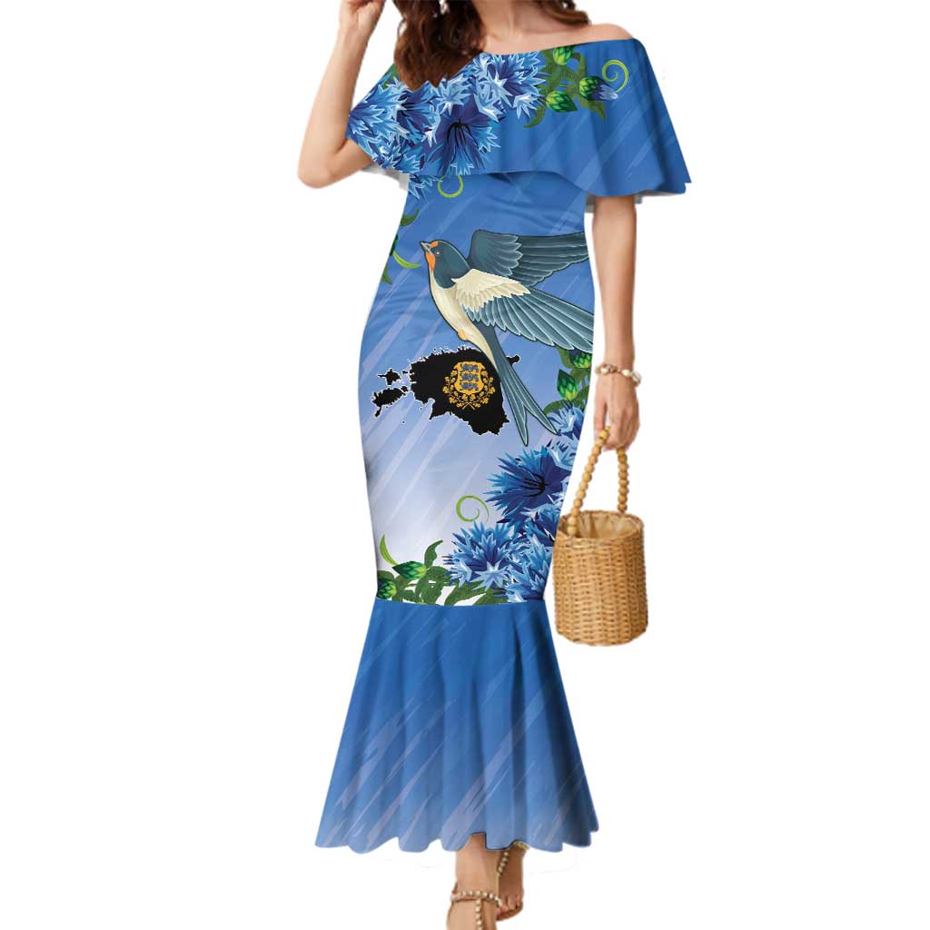 Personalized Estonia Family Matching Mermaid Dress and Hawaiian Shirt Barn Swallow Cornflower Flower