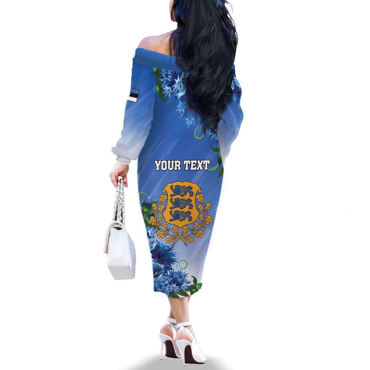 Personalized Estonia Family Matching Off The Shoulder Long Sleeve Dress and Hawaiian Shirt Barn Swallow Cornflower Flower