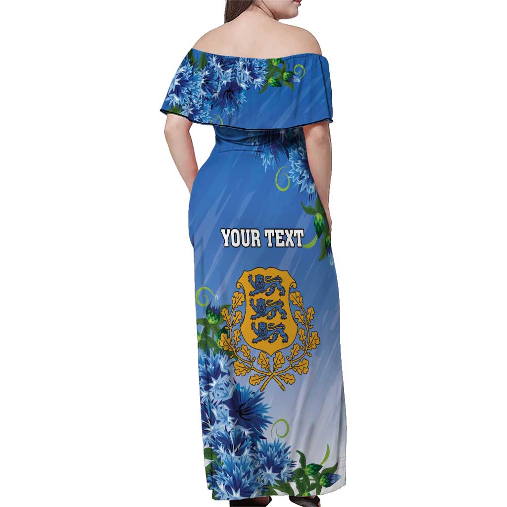 Personalized Estonia Family Matching Off Shoulder Maxi Dress and Hawaiian Shirt Barn Swallow Cornflower Flower