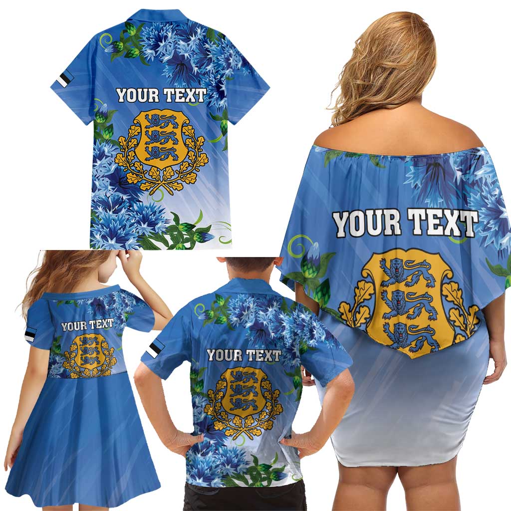 Personalized Estonia Family Matching Off Shoulder Short Dress and Hawaiian Shirt Barn Swallow Cornflower Flower