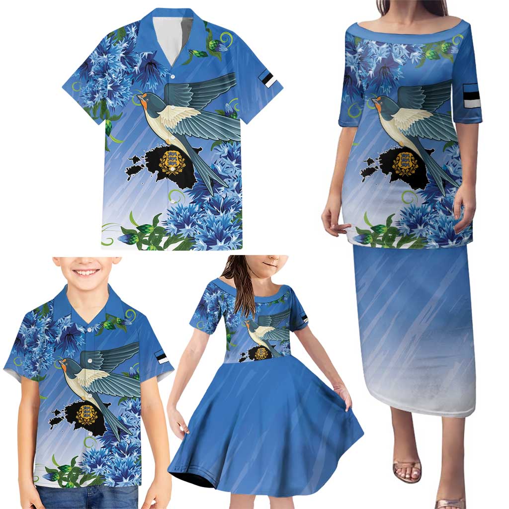 Personalized Estonia Family Matching Puletasi and Hawaiian Shirt Barn Swallow Cornflower Flower