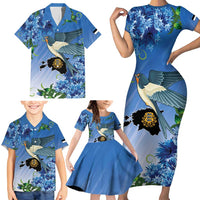 Personalized Estonia Family Matching Short Sleeve Bodycon Dress and Hawaiian Shirt Barn Swallow Cornflower Flower