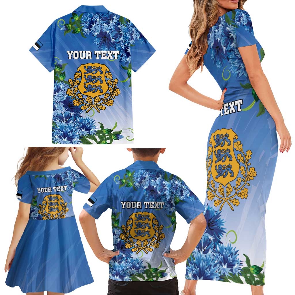 Personalized Estonia Family Matching Short Sleeve Bodycon Dress and Hawaiian Shirt Barn Swallow Cornflower Flower