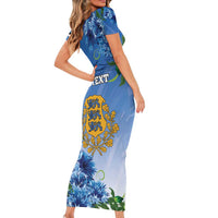 Personalized Estonia Family Matching Short Sleeve Bodycon Dress and Hawaiian Shirt Barn Swallow Cornflower Flower