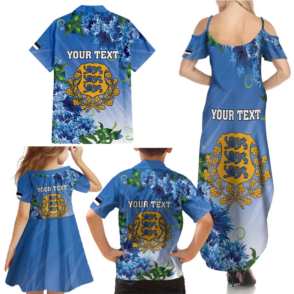 Personalized Estonia Family Matching Summer Maxi Dress and Hawaiian Shirt Barn Swallow Cornflower Flower