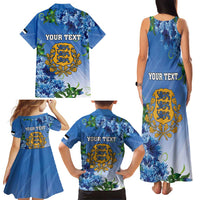 Personalized Estonia Family Matching Tank Maxi Dress and Hawaiian Shirt Barn Swallow Cornflower Flower