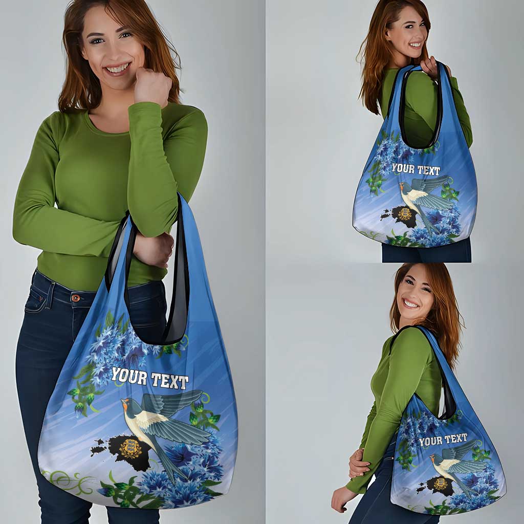 Personalized Estonia Grocery Bag Barn Swallow Cornflower Flower