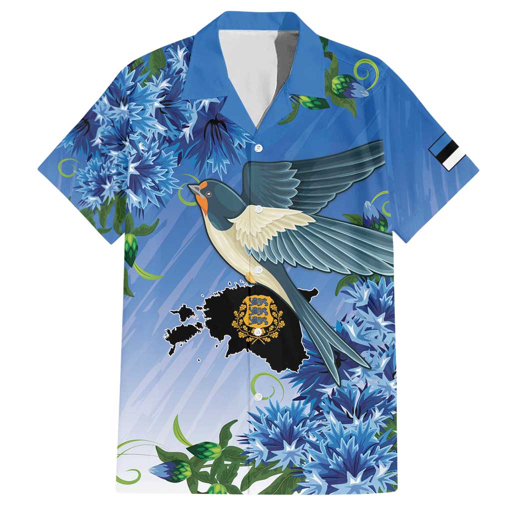 Personalized Estonia Hawaiian Shirt Barn Swallow Cornflower Flower