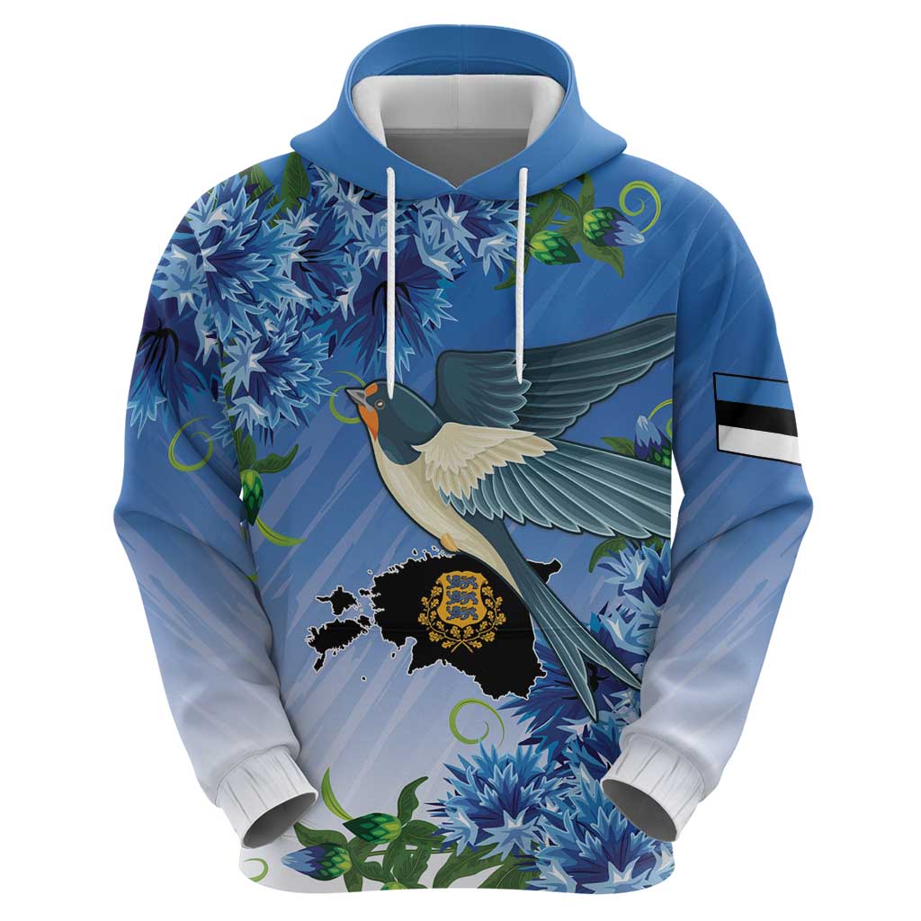 Personalized Estonia Hoodie Barn Swallow Cornflower Flower