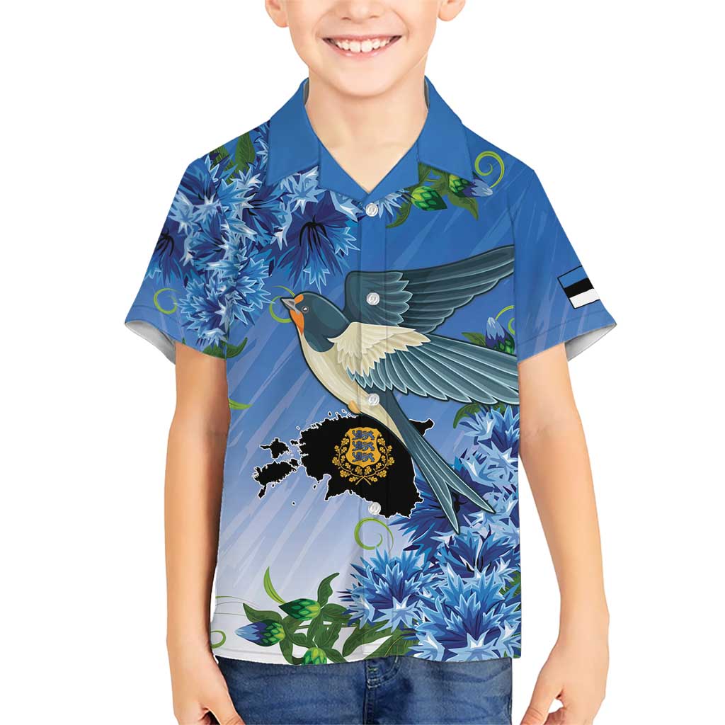 Personalized Estonia Kid Hawaiian Shirt Barn Swallow Cornflower Flower