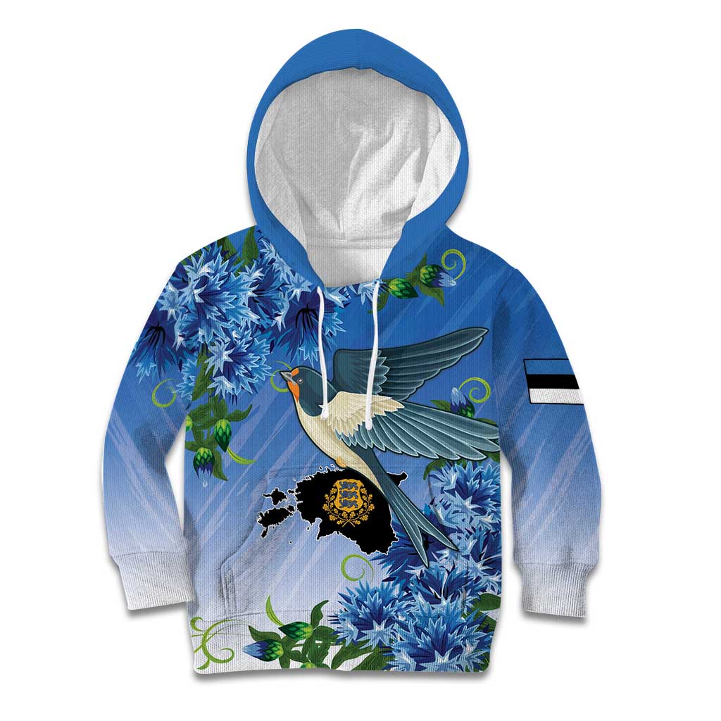 Personalized Estonia Kid Hoodie Barn Swallow Cornflower Flower