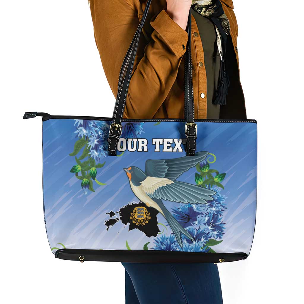 Personalized Estonia Leather Tote Bag Barn Swallow Cornflower Flower
