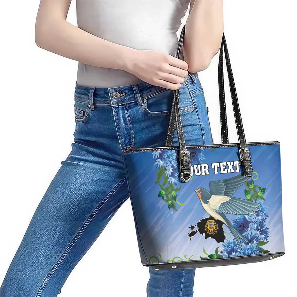 Personalized Estonia Leather Tote Bag Barn Swallow Cornflower Flower